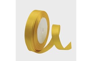POPOYU Golden Satin Ribbon for Gift Wrapping 5/8 inch,25 Yards Continuous Ribbons Roll,Christmas Gift Ribbon Thick Solid Color Fabric Ribbon for Crafts,Wedding Car,Hair Bow Making,Wreath,Bouquet,Balloons