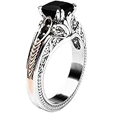 Koguxuix 925 Sterling Silver Black Gem Ring Square Cut Black Onyx Marcasite Cubic Zirconia Anniversary Promise Ring CZ Crystal Black Diamond Eternity Engagement Wedding Band Ring Size 6-10 (9)