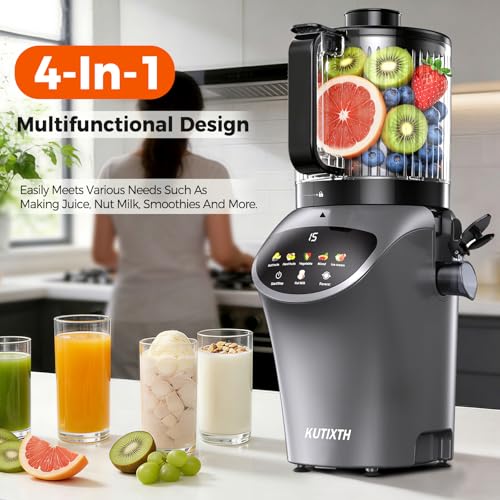 Juicer Machine, 4-In-1 Cold Press Juicer,Smart Touch Masticating Juicers, 6.5 Extra Large Chute, 120oz Capacity For Whole Fruits, Easy To Clean, Extractor Machine For Making Nut Mike, Sorbet,Juice
