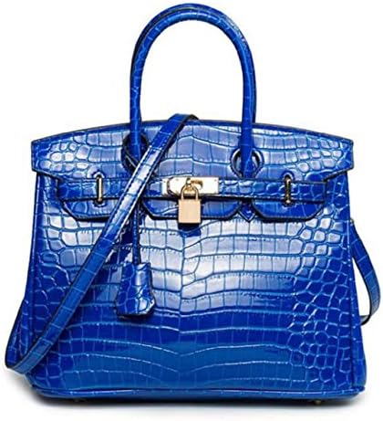 Kurop Women's Patent Leather Crocodile Embossed Handbags Top Handle Purse (blue)