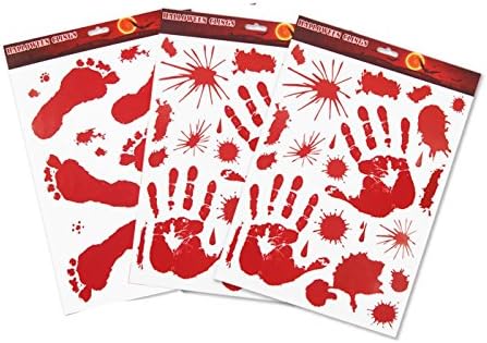 Haunted Asylum Halloween Garland Decorations Bloody Glass Window Table Cloth Bathroom Tile Clings Sticker Pack of 8 [4 x Bloody Hand Prints Clings + 4 x Bloody Footprints Clings]