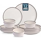 Melamine Dinnerware Sets 12 Piece Unbreakable Plates & Bowls Sets Lightweight Shatterproof Durable Dishware for Camping Picnic Party (White)
