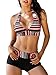 Zando Halter Bikini Set with Boyshort Push Up 2 Piece Swimsuit Bating Suit for Women Pink Black Stripe M (US Size= 4-6)