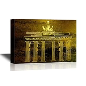 Vacation in Europe Canvas Wall Art - Monument Building in New York - Landmarks in Golden Color Gallery Wrap Modern Home Art | Ready to Hang - 12x18 inches