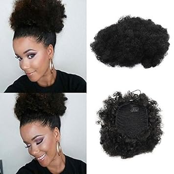 2pc Women Black African American Short Hair Buns Afro Kinky Curly