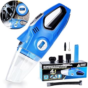 4 IN 1 Multifunctional Car Vacuum Cleaner Air compressor Tire inflator, Digital Tire Pressure Gauge with12V LED Light By Leader Accessories