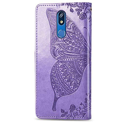 LG K40 Case,LG K12 Plus Case,LG X4 2019 Case,Embossing Mandala Butterfly Rose Vine Flip Wallet Case PU Leather Stand Card Slots Case Cover + Dust Plug Stylus for LG K40 Wallet Case,Light Purple