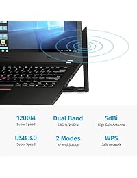 ANEWISH Wireless USB WiFi Adapter 1200Mbps, USB 3.0 Network LAN Card with 5dBi Antenna WiFi Receiver for PC Desktop Laptop Tablet Dual Band 2.4G 5.8G 802.11ac Support Windows 10 8.1 8 7 XP, Mac OS