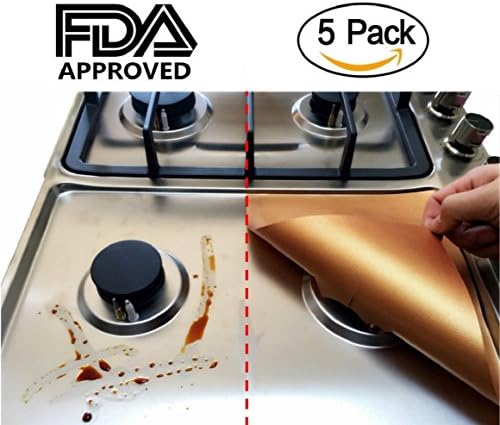 5-PACK Non-stick Stove Burner Covers - Adorrgon Reusable and Durable Copper Gas Range Protectors, Double Thickness, Cuttable, Dishwasher Safe, 10.6" L x 10.6" W, 0.2 mm.