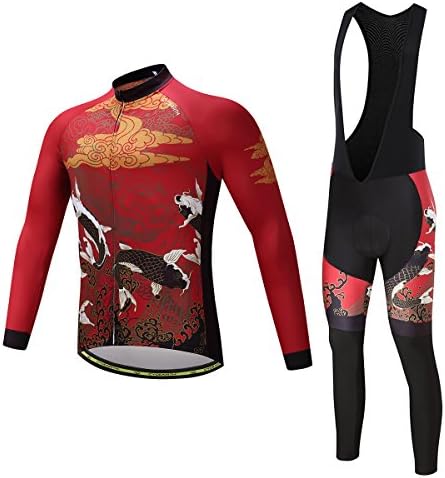 Cycling Jersey Long Sleeve Set Men Winter Fleece Thermal Jackets Black Bib Pant