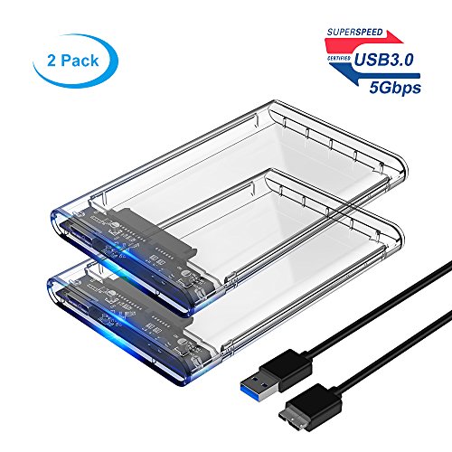 ELUTENG 2 Pack Clear Hard Drive Enclosure only for 2.5 Inch External HDD Enclosure 5Gbps USB3 Portable Hard drive Caddy for 7MM 9.5MM SSD SATA Adapter