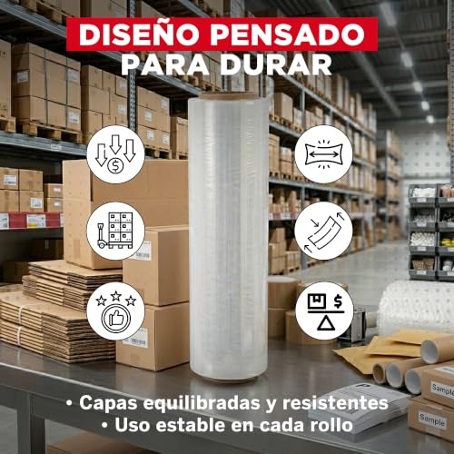 YUREX Emplaye Rollo Calibre 80 que Rinde Más con Menos Vueltas 18 pulgadas x800 pies para Empaque y Embalaje Protege Muebles Pallets en Mudanzas y Almacenaje sin Dejar Residuos Manual y Transparente