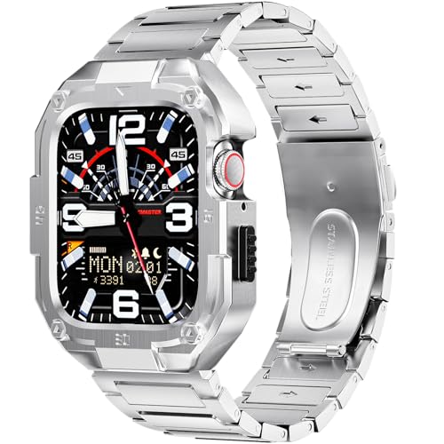 Business Stainless Steel Case with Band Compatiable for 49mm Apple Watch Ultra 3/2/1 bands for men, Rorust Metal Apple Watch Bumper Case Cover with Solid Replacement Strap for iWatch Band,Grey