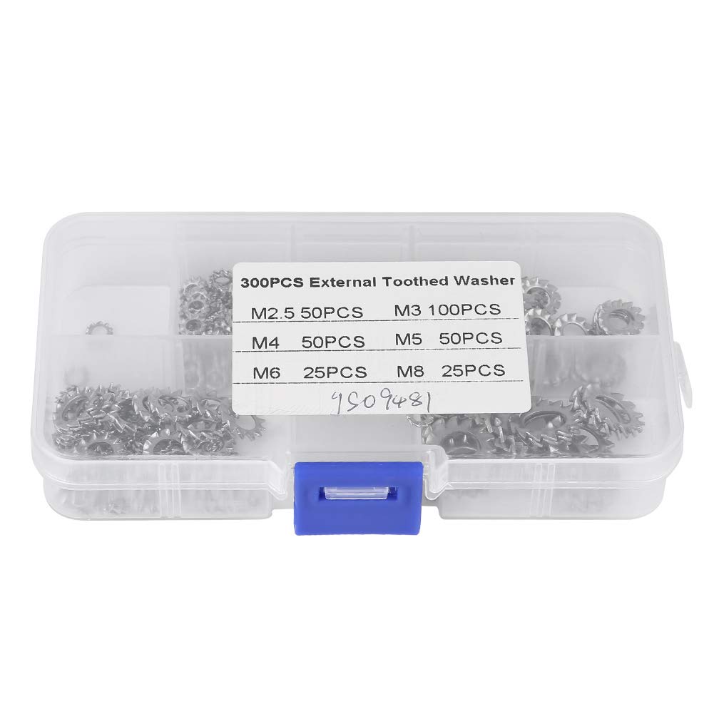 300pcs Tooth Lock Washers 304 Stainless Steel Serrated Lock Washer External Toothed Washers Assortment