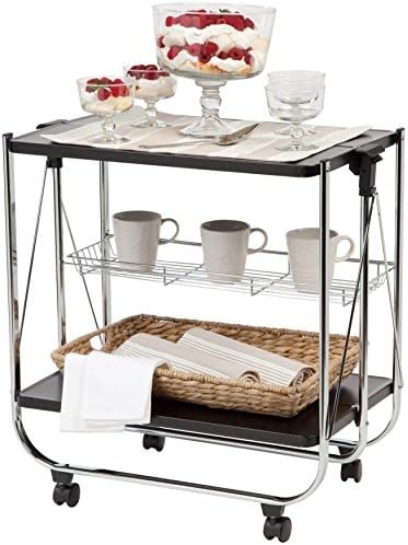 Black Collapsible 3-Shelf Casters Provide Mobility Serving Cart