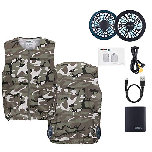 DEWBU Workwear Equipped Cooling Vest Fan with Battery Pack for Summer Outdoors Air-Conditioned Clothes (Camouflage Vest Suit,Large)