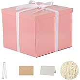 Large Gift Box with Lid 12.5x12.5x10 Inches, Pink Gift Boxes for presents Packaging for Birthdays, Valentine's Day, Christmas, Anniversaries (Include Shredded Paper Fill, Envelope Card Ribbon)