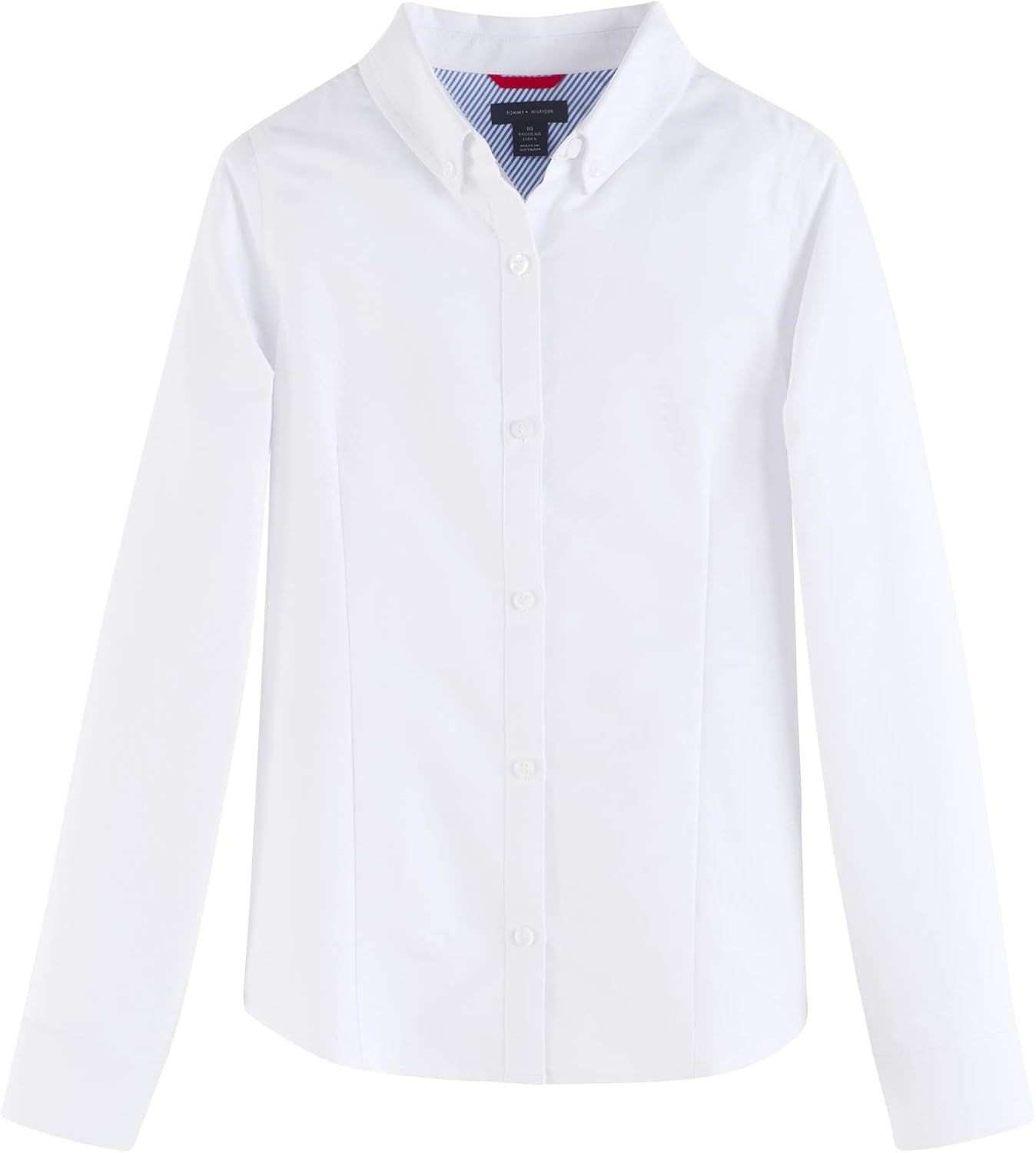 Tommy Hilfiger Long Sleeve Oxford Girls Buttondown Collar Blouse, Kids School Uniform Clothes: Clothing