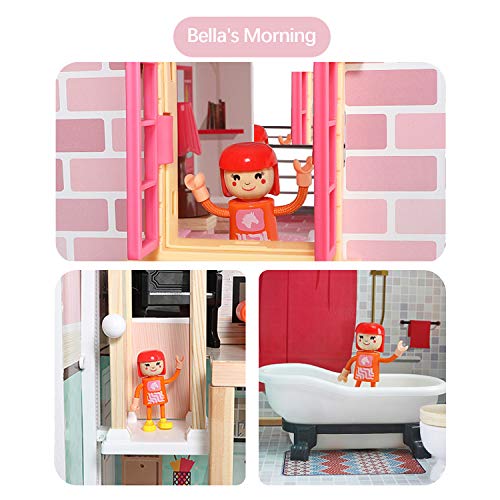 TOP BRIGHT Puppenhaus mit Möbeln und Puppen, Puppenhaus Holz für Mädchen 3 4 5 Jahre, 18 Möbel mit Licht und Geräuschen – Bild 8