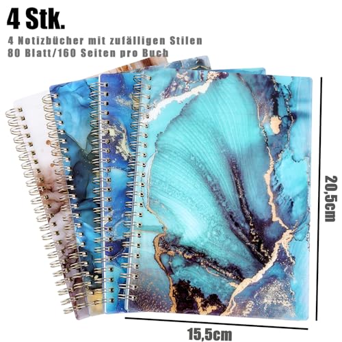 Koogel 4 Stück Spiral Notizbuch A5, 80 Blatt Blau Hardcover Spirale Notizblock College liniert Tagebuch für Damen und Herren Arbeit Büro Schule