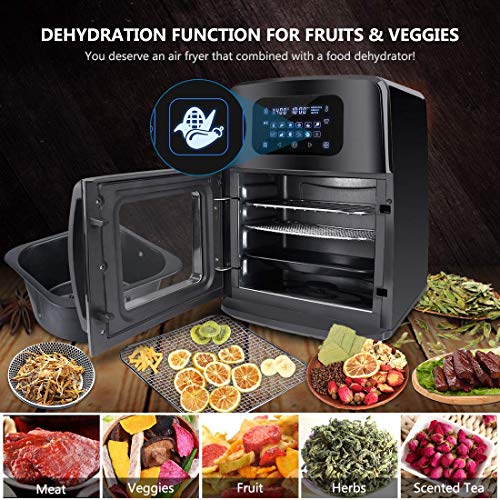 Air Fryer Oven XL with Dehydrator, 12QT 1700W 12 in 1 Electric Deep Fryer, Rotisserie, Viewing Window, LED Touchscreen, Auto Stirring, Frying Pan, Pizza Pan, Grill Racks - 7 Accessories Cooking Set