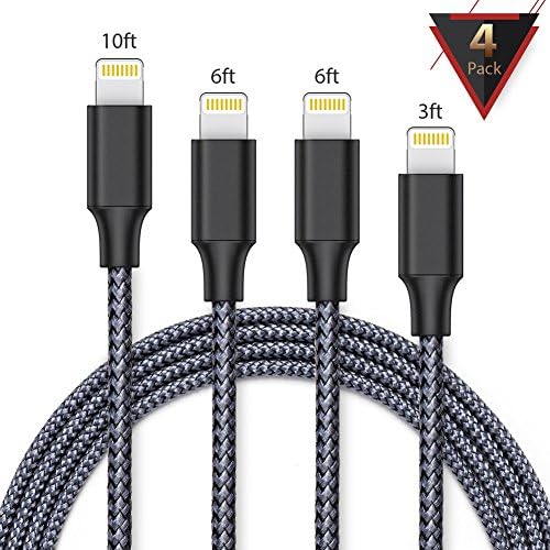 iPhone charger,FAMMU lightning cable, 4Pack 3FT 6FT 6FT 10FT iphone cord for iPhone X/8/7/7 Plus/6s/6s Plus/6/6 Plus/SE/5s/5c/5,iPad/iPod (Black Gery) (black01)