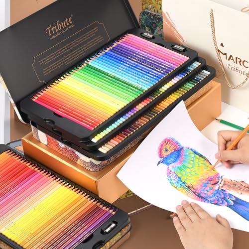 MARCO 240 Pieces Wooden Oil Colored Pencils for Adults Professional Set in Tin Box, Suitable for Art Lovers and Professionals (240 Pcs)