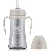 GROSMIMI PPSU Baby Straw Cup Stage 1, 6M+, Spill-Proof, 10oz (Beige) | Babies &amp; Toddlers 6+ Months | Removable Rotating Handles | Silicone Straw | Heat-Resistant | BPA-Free Sippy Cup | 300ml