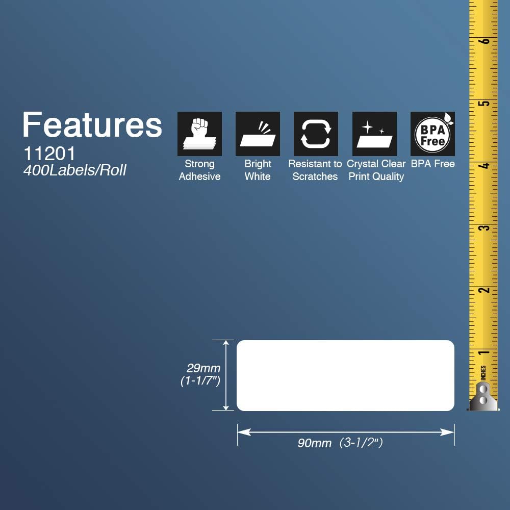 BETCKEY - Compatible DK-1201 Standard Address 1-1/7" x 3-1/2"(29mm x 90mm) Replacement Labels, Compatible with Brother QL Label Printers[10 Rolls/4000 Labels with Refillable Cartridge Frame] : Office Products