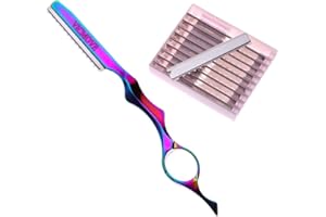 Professional Hair Styling Thinning Texturizing Cutting Feather Razor + 10 Replacement Blades Stainless Steel Rainbow Color