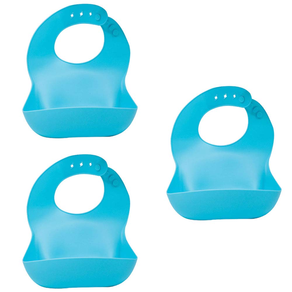 Callowesse Baby Long-Lasting Durable Silicone Bib with No Mess Food Pouch, Adjustable Collar, BPA-Free, Dishwasher Safe, Bright Colours to make mealtimes fun- (3, blue)