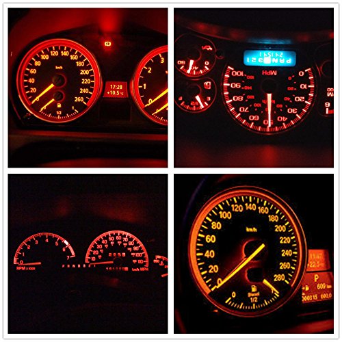 WLJH 6pcs Canbus Error Free T5 74 37 27 17 2721 3030SMD Led Dash Lights Bulbs Gauge Cluster Dashboard Instrument Panel Light Lamps Bulb Twist Lock Socket (Red)