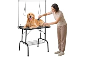 IDEALHOUSE Foldable Dog Grooming Table with Adjustable Arm, 36" Heavy Duty Pet Grooming Station with Storage Basket, Noose & 