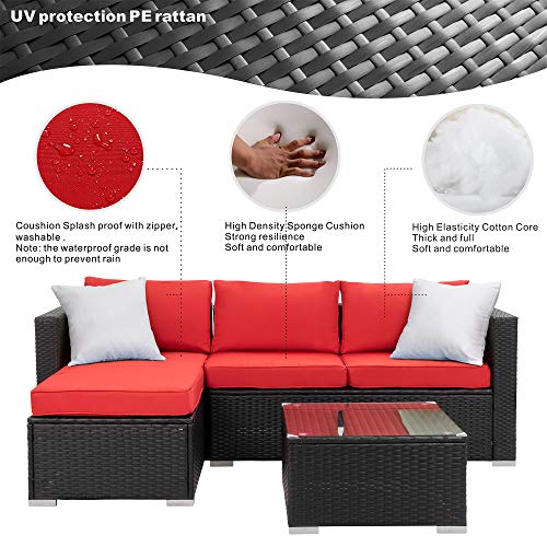 Walsunny-Outdoor-Furniture-Patio-SetsLow-Back-All-Weather-Small-Rattan-Sectional-Sofa-with-Tea-TableWashable-Couch-CushionsUpgrade-WickerBlack-Rattan-3-Piece-Red