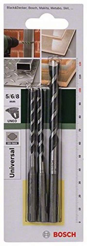 Bosch DIY 3 pc Mutipurpose Drill Bit Set (SDS Quick, Ø 5/6/8 mm, Accessories Drill Drivers)