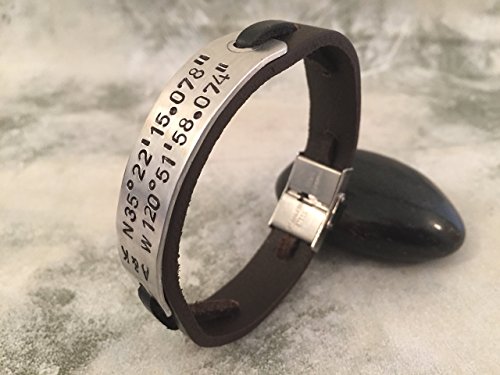 Hand stamped bracelet,Personalized bracelet,Men's leather bracelet,Men's personalized bracelet,Women's leather bracelet,Coordinate bracelet,Latitude longitude bracelet,Id bracelet,Engraved bracelet