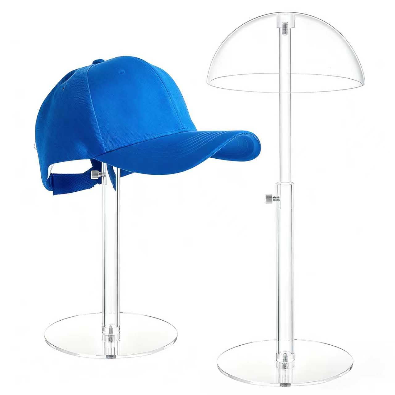 Photo 1 of HONTUU Acrylic Hat Display Stand 2 Pack, Height Adujustable Clear Domed Hat Stand Rack for Baseball Cap Cowboy, Wig Holder Stand Organizer for Dresser Closet Vendors