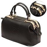 MG Collection Elpida Faux Crocodile Rhinestone Accent Doctor Handbag, Black, One Size