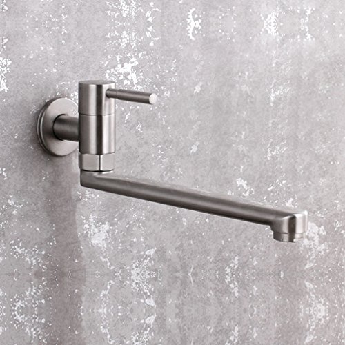 HaoXin 304 Stainless Steel Wall Mounted Pot Filler Single Cold Water Tap,Kitchen Sink Faucet Brushed Nickel HX910-304