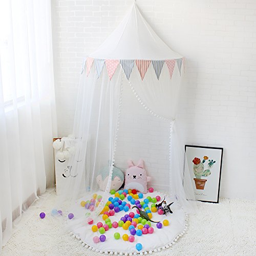 Lebze Hanging Bed Canopy Mosquito Net for Kids Baby Crib, White Kids Play Tent Indoor Outdoor Dome Princess Castle, Diameter 100cm / 39.4inch - Thumbnail 3