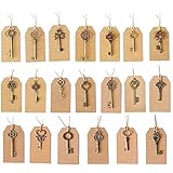 SL crafts Mixed 100pcs Skeleton Keys & 100 pcs Kraft Tags Antiqued Brass Bronze Charms Pendants Wedding favor 34mm-68mm