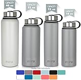 MIRA 22 Oz Stainless Steel Vacuum Insulated Wide Mouth Water Bottle with 2 Caps | Thermos Keeps Cold for 24 Hours, Hot for 12 Hours | Double Walled Powder Coated Travel Flask | Gray