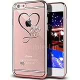 iPhone 7 Plus Case,Double-Lin Mini Love Heart Glitter Bling Crystal Rhinestone Diamonds Clear Rubber Plating Frame TPU Soft Silicone Bumper Case Cover for iPhone 7 Plus Rose