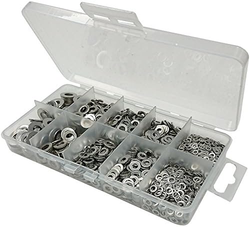 Merriway BH06561 (1000 Pcs) Assortment of Marine Grade AISI 316 Stainless Steel Flat Washers in a 10 Compartment Carry Case