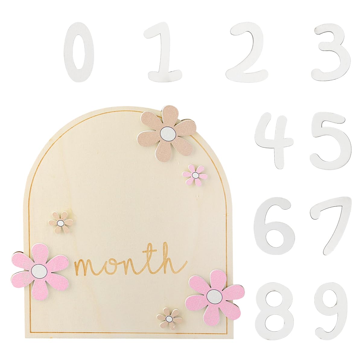 Thyonta Wooden Baby Milestone Photo Prop Lightweight and Durable Double Appliqué Baby Month Plaque as Home Decorations