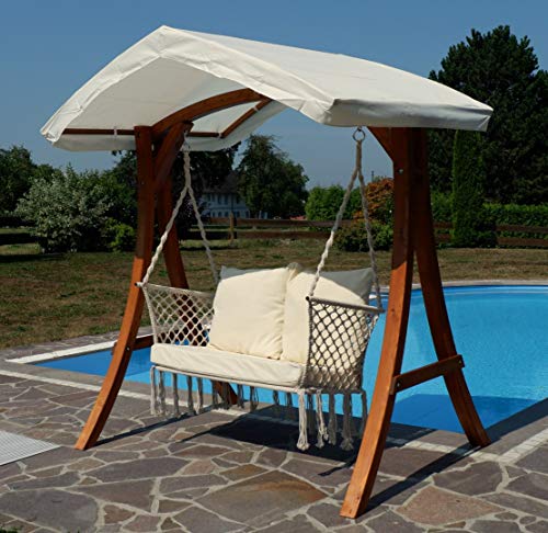 ALEOS. Design Hollywood Schaukel mit Sitzbank Waikiki aus Holz Lärche mit Dach – Bild 3