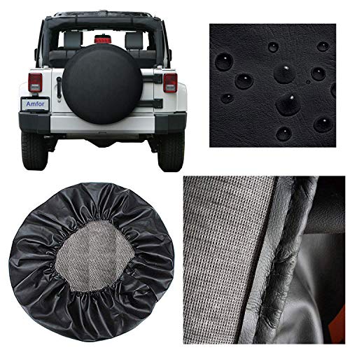AmFor Spare Tire Cover, Universal Fit for Jeep, Trailer, RV, SUV, Truck and Many Vehicle, Wheel Diameter 25" - 27", Weatherproof Tire Protectors (Black)