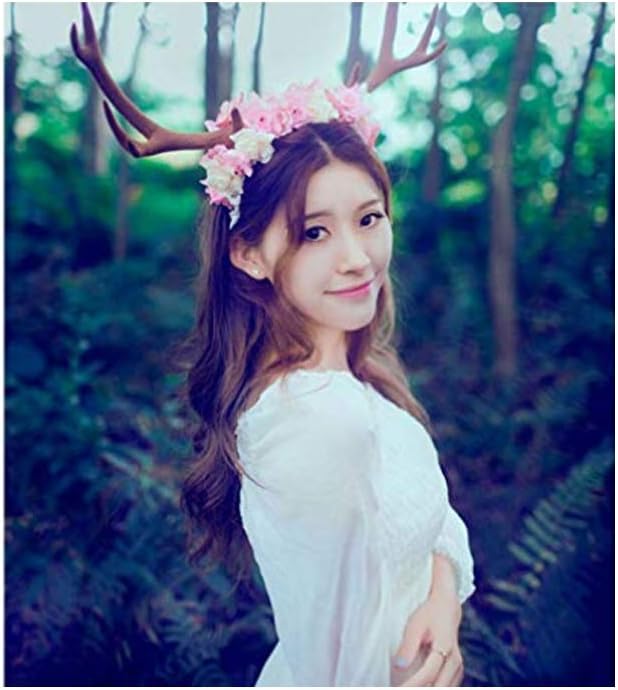 Reindeer Antlers Headband Deer Horn Handmade Branch Flower Hoop Resin Headwear Forest Animal Photography Cosplay Christmas Easter Party Costume Props
