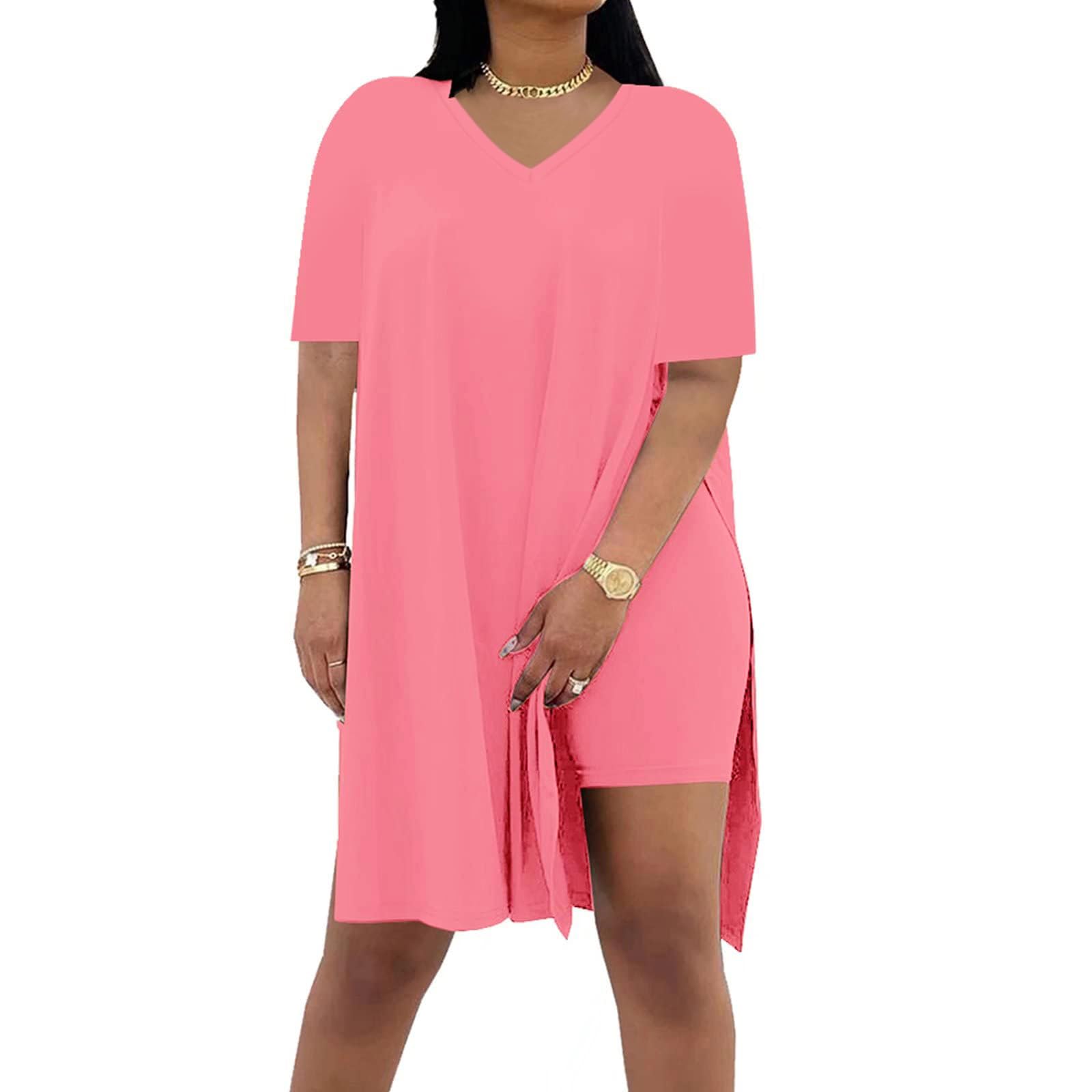Photo 1 of Difanlv Plus Size Womens 2 Piece Outfits Tracksuits Short Sleeve Tunic Tops Bodycon Shorts Sweatsuit Sets