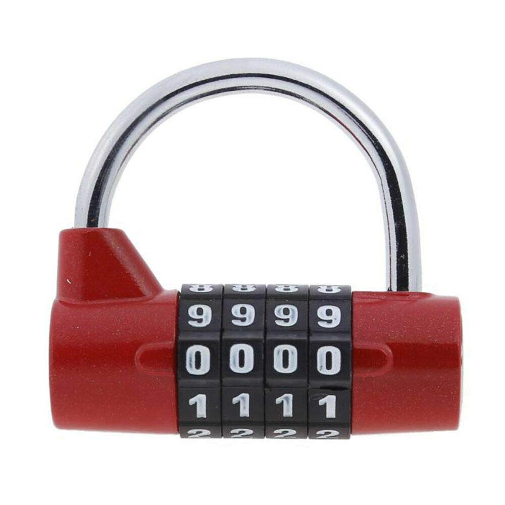 4 Digit Combination Padlock Garage U Disc Code Gym Locker Door Padlock Tool Box Red